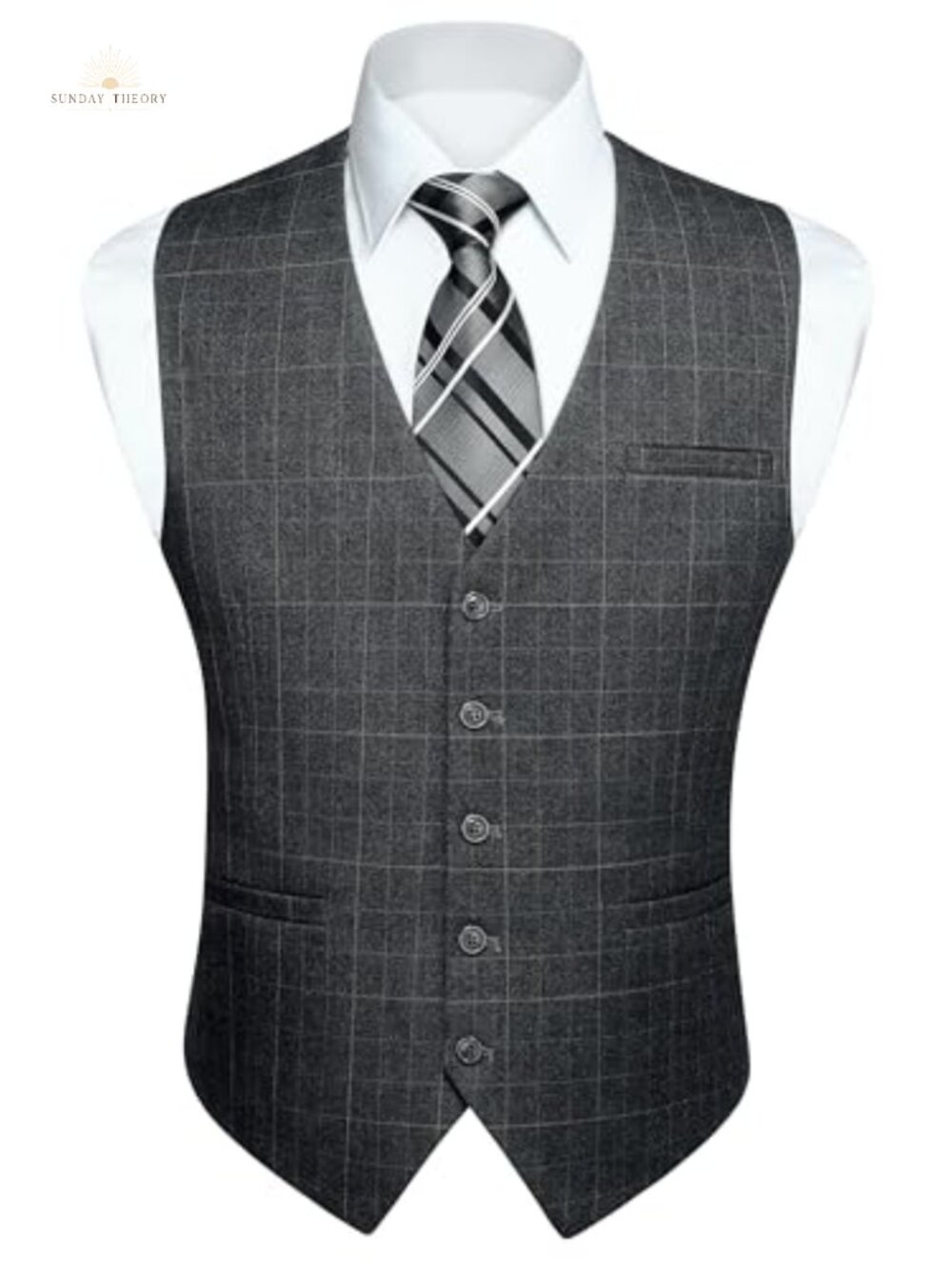 Men's Slim Fit Plaid V-Neck Dress Vest Formal Business Waistcoat